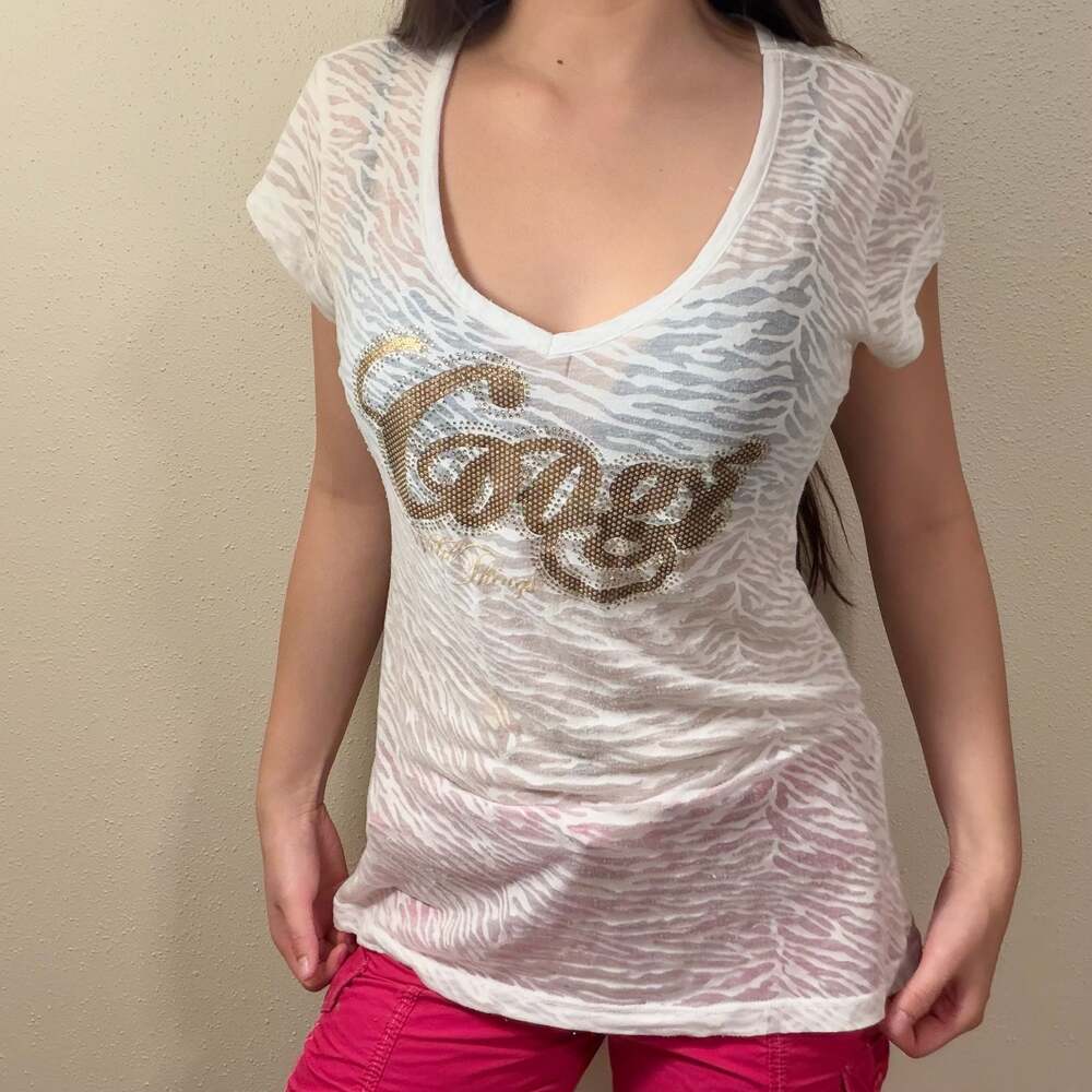 Coogi 'Wild Things' Burnout V-Neck T-Shirt with Rhinestone Embellishment
